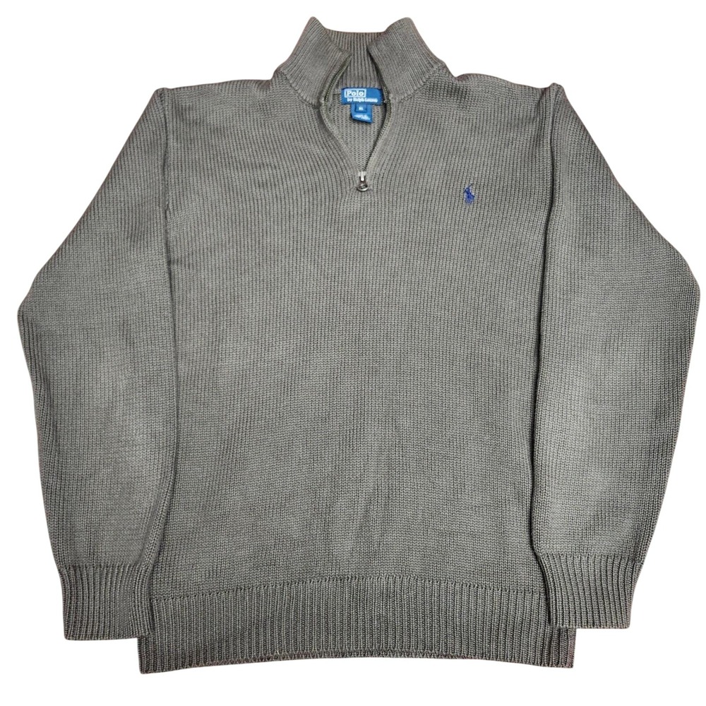 Vintage Polo Ralph Lauren Heavy Knit 1/4 Zip Olive Sweater M Preppy Academia